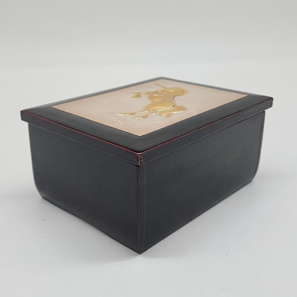Gold Unicorn Black Lacquered Decorative Wooden Trinket Box With Velvet Interior - Picture 8 of 8